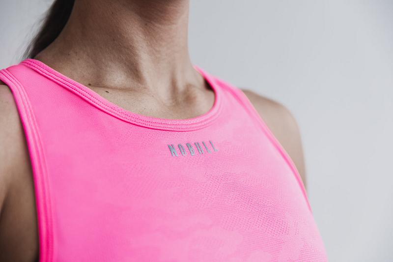 Pink Nobull WoLightweight Textured Tank (NEON Camo) Women's Tanks | CA R2256V